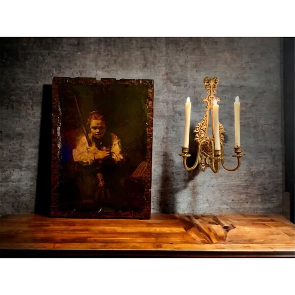 Rembrandt Girl with a Broom Lacquered Art Panel-Haunting Vintage Portrait-Moody - Picture 8 of 10